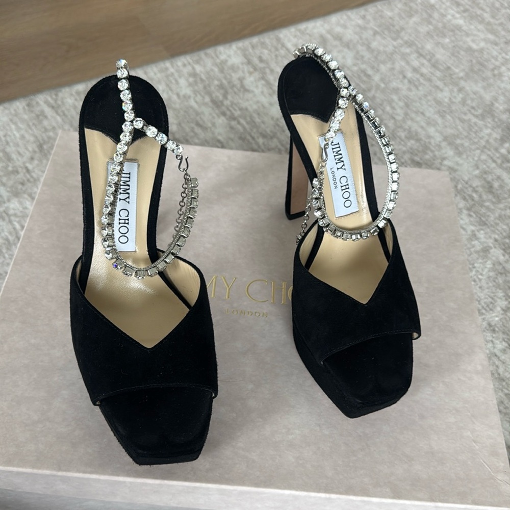 Black suede jimmy choo platform sandals